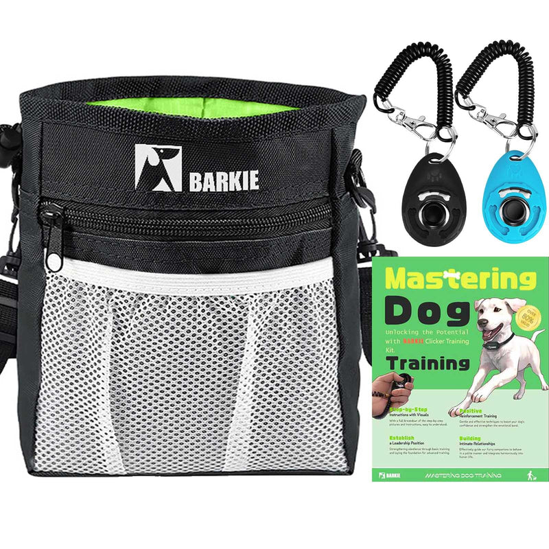 BARKIE Dog Treat Pouch and 2 Pet Training Clickers with Dog Positive Reinforcement Training Booklet (Black)